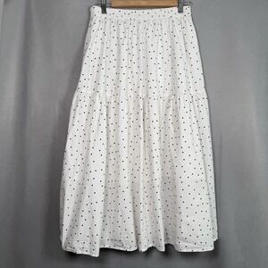 Sinsay Tiered Midi Skirt Boho Coastal Cottagecore Polka Dot White Cotton